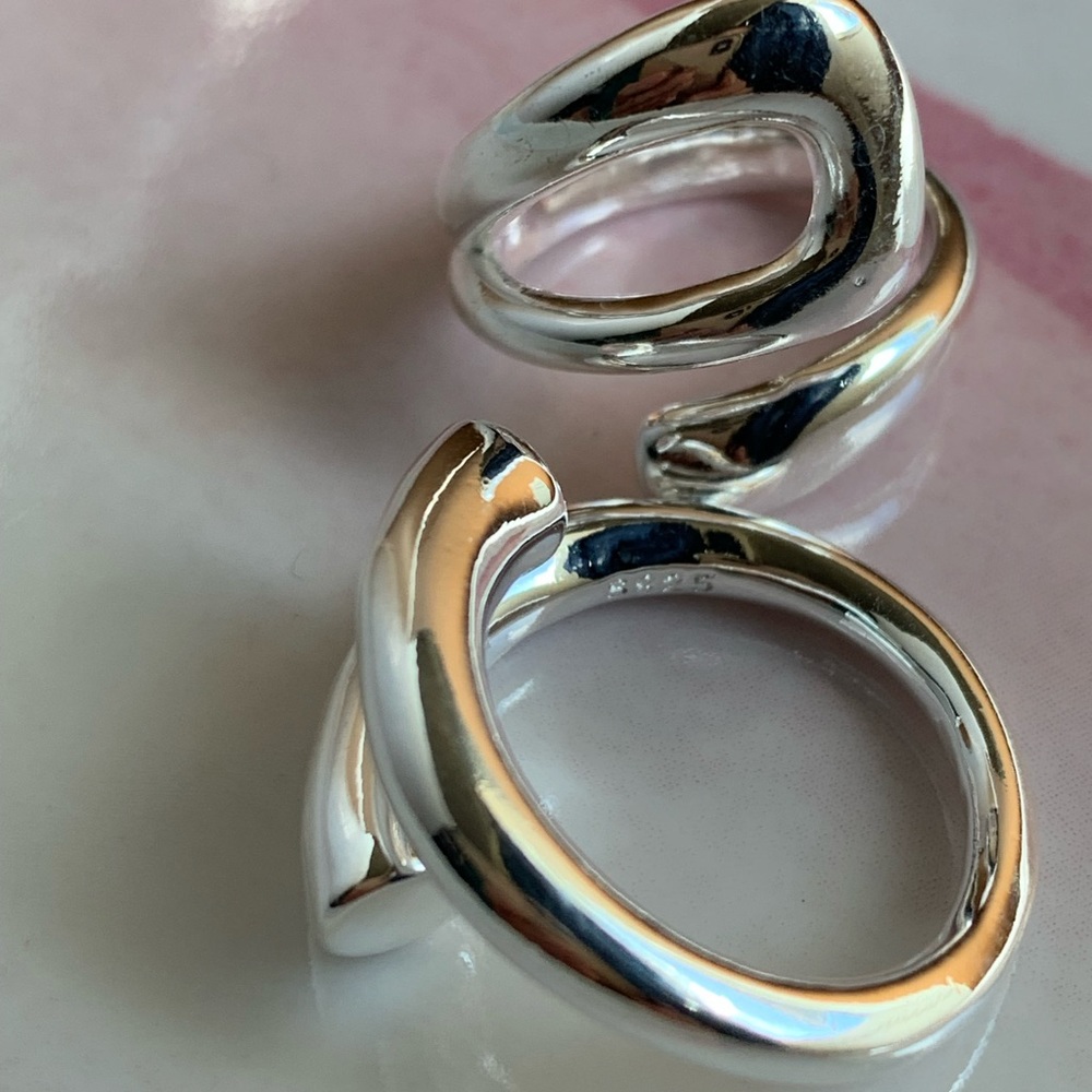 NEW 925 Sterling Silver Ring Set Resizable Abstract Minimalist - Picture 6 of 13